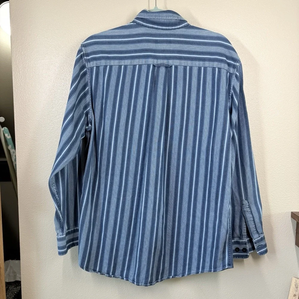 Pendleton Mens Sz L  Long‎ Sleeve Button Up Down Blue Striped Shirt 100% Cotton